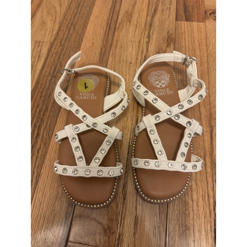 Girls White Vince Camuto Sandles With Rhinestones. Size 1 New Never Worn